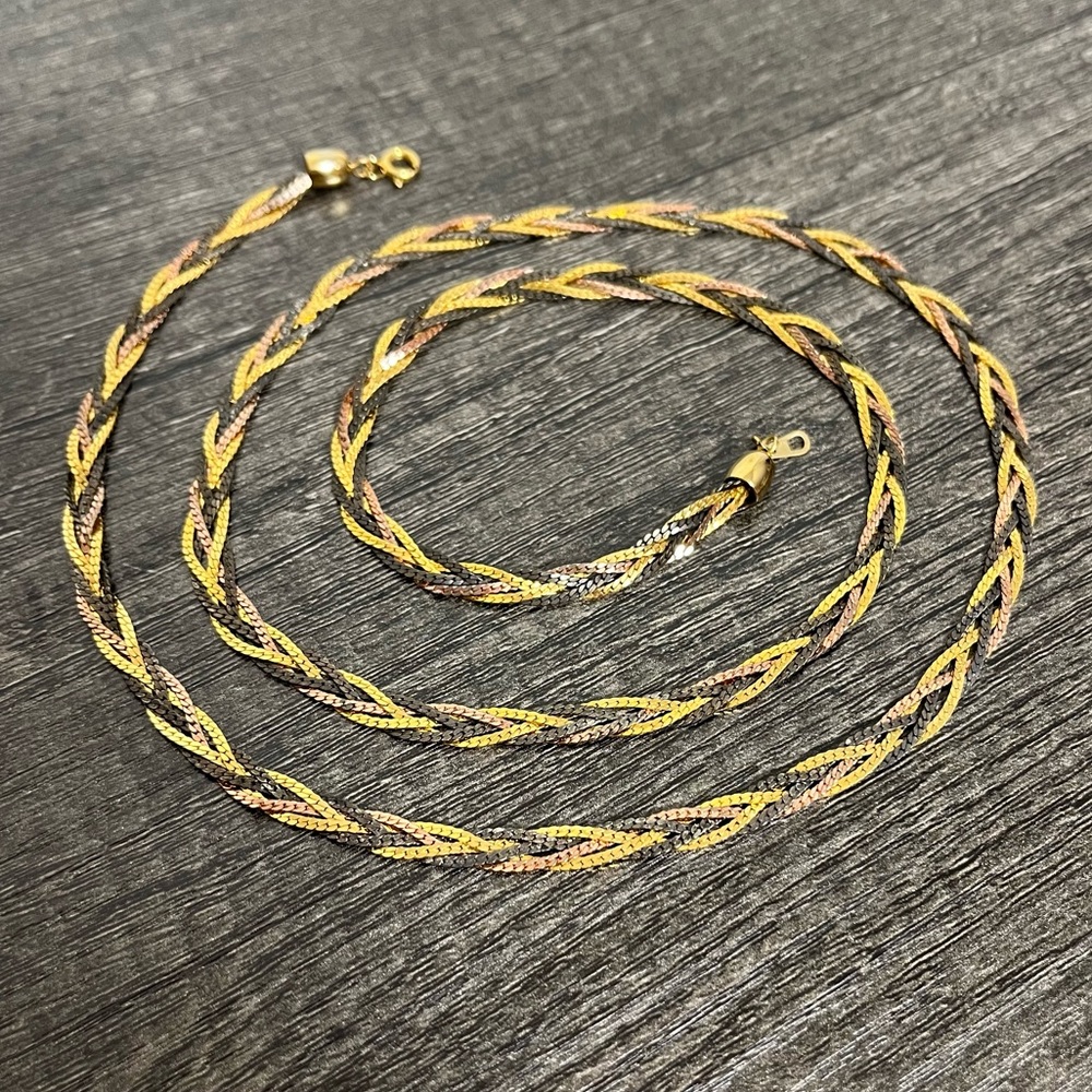 Tri Color Gold, Black, and Rose Braided Curb Chain, 30”